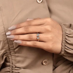 Luxury 14K Solid Gold <b>Two</b> <b>Stone</b> <b>Ring</b> Pear Cut Bezel Set Lab Grown Diamond Toi Et Moi <b>Ring</b> E Color VS1 Clarity Fine Jewelry - Product Image 5