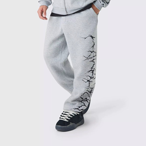 Conjunto Deportivo Oversize para Hombre, Sudadera con Cremallera y Pantalones Deportivos en Gris Jaspeado, con Logotipo Personalizado - Product Image 5