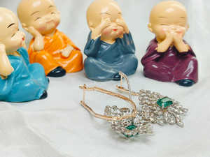 <b>Emerald</b> Diamond Drop Earrings Rose Gold with Side Accents designed for graceful movement radiant shine and luxe statement look - Product Image 3