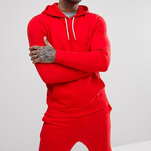 Survêtement à capuche rouge pour homme, couleur unie, décontracté, respirant, en polyester, style automne, avec poches latérales - Product Image 5