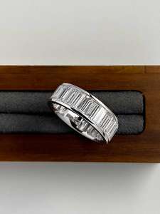 Bague éternelle complète en moissanite taille baguette pour femme, en argent 925 original, cadeau charmant pour anniversaire ou pour amies - Product Image 2