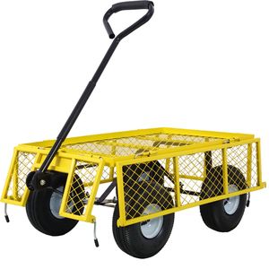 Carretilla de Jardín de Acero Amarillo con Capacidad para 550 lb y 3 Pies Cúbicos, con Laterales de Malla Extraíbles para Remolques Agrícolas - Product Image 6