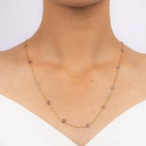 สร้อยคอทองคำแท้ 18K ชุบทองคำชมพู ประดับไพลินสีน้ำเงินและเพชร - Product Image 1