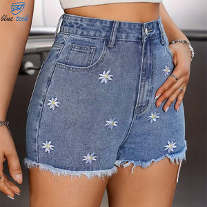 Shorts de Mezclilla para Mujer, Verano, Lavado Claro, Cintura Alta, Desgastados, con Dobladillo Deshilachado, Estilo Casual Urbano - Product Image 3