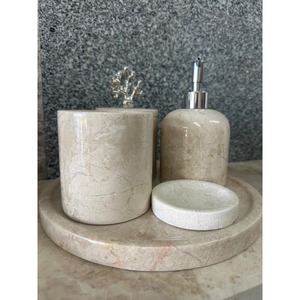 Marble Bathroom Set Four-Piece Round Elegant Soap Dispenser Tumbler <b>Toothbrush</b> <b>Holder</b> Tray Easy To Clean - Product Image 2