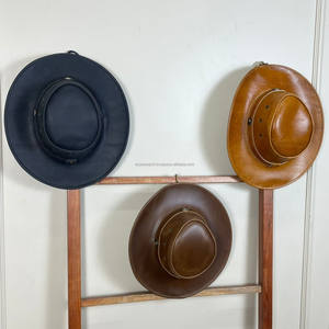 Chapeau de cowboy western en cuir véritable de qualité supérieure, à large bord, vintage, noir vieilli, pour l'extérieur, le ranch, les festivals, pour hommes et femmes - Product Image 6