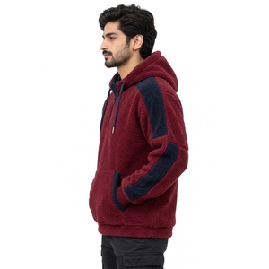 Veste polaire à capuche pour homme, longue, à fermeture avant, avec capuche spacieuse et élastique, confectionnée en tissu polaire moelleux, texture douillette - Product Image 3