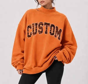 Sweat-shirt surdimensionné pour femme en molleton tricoté, col montant, non doublé, avec broderie personnalisée sur le devant, idéal pour l'extérieur - Product Image 1