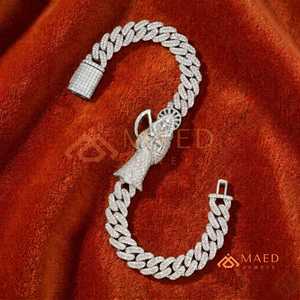 Pulsera Cubana de Plata con Moissanita, Cadena Fina, Pulsera de Eslabones, Premium de Lujo, Moda - Product Image 3