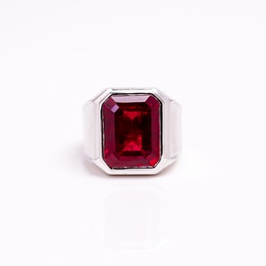 Wide Band Signet <b>Ring</b> 92.5 Sterling Silver Lab Grown Precious Ruby Stone Bold <b>Statement</b> Unisex Jewellery Gift <b>Ring</b> Elegant - Product Image 2