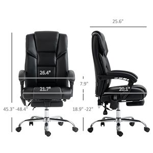 Sedia da Ufficio Nera Regolabile in Altezza con Schienale Reclinabile, Massaggio a Vibrazione a 6 Punti, Riscaldamento, Base in Nylon e Pelle PU - Product Image 3
