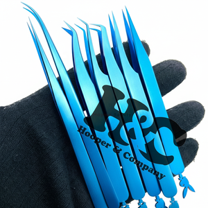 Pinzas Profesionales para Extensión de Pestañas, Juego de Pinzas de Acero Inoxidable, Empaque con Logotipo Personalizado, Alta Calidad, Gran Venta, Color Azul - Product Image 2