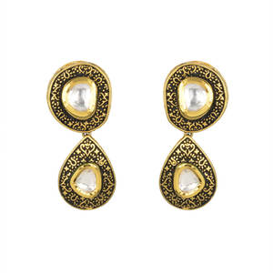Jhumki à pampilles plaquées Mehndi avec petite perle 8659 Blanc - Product Image 2