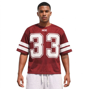 Maillot de football américain en maille rouge 100 % polyester respirant, personnalisable avec numéro, uniforme d'équipe, tenue d'entraînement, fournisseur OEM en gros - Product Image 5
