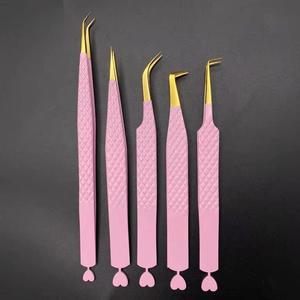 Juego de Pinzas Quirúrgicas Morje para Pestañas, Color Rosa, con Puntas Dentadas/Estriadas Doradas, Acero Inoxidable de Precisión para Extensiones de Pestañas, Diseño de Corazón - Product Image 6