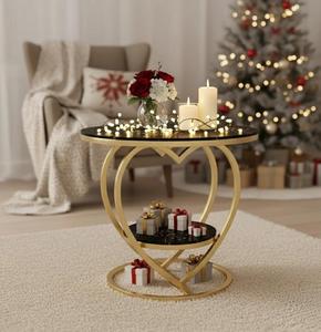 Modern Round Console <b>Table</b> with <b>Marble</b> <b>Top</b> and Brass Pedestal Base for Living Room Furniture - Product Image 4