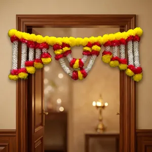 Traditional Floral <b>Wall</b> Hanging with Yellow Red White Garland for Wedding Home <b>Decor</b> Entryway Tapestry - Product Image 3