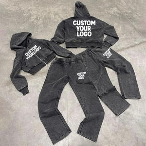 Sudadera con capucha y cremallera personalizada con tu logo para hombre, de gran venta, conjunto informal de sudadera con capucha y pantalón para correr o chándal para hombre - Product Image 1