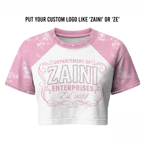 Women Slim Fit Crop <b>Top</b> T-Shirt 100% Cotton Single Jersey 180 GSM Print White Pink <b>Raglan</b> Panels - Product Image 1