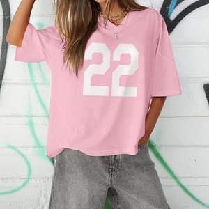 T-shirt en jersey unisexe surdimensionné personnalisé avec numéro imprimé, col en V décontracté, coupe ample, mode streetwear estivale, vente en gros - Product Image 2