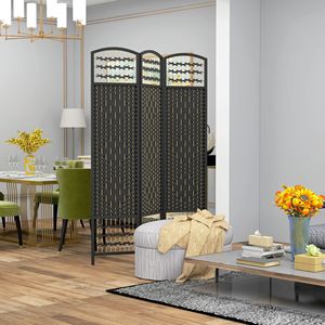 "Traditional Black Wave Fiber 3 Panel <b>Folding</b> Room Divider for Home Office Privacy <b>Screen</b> (Translucent)" - Product Image 2