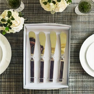 Couteau à beurre en métal argenté pour la maison, l'hôtel, le restaurant, les mariages, les fêtes, avec émail noir sur la poignée, couverts personnalisés - Product Image 1