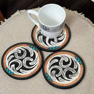 New Customized Handmade Tooled Leather <b>Tea</b> <b>Coaster</b> Set Genuine Leather <b>Coaster</b> for Drinks Western Home Decoration Gifts - Product Image 6