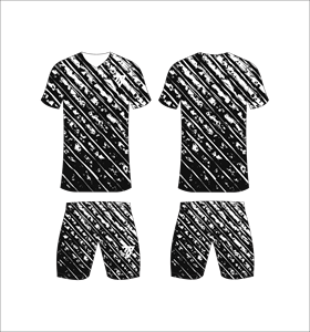 Conjunto de uniforme de fútbol sublimado personalizado para hombre con camiseta con estampado de rayas diagonales en blanco y negro y pantalones cortos a juego - Product Image 1