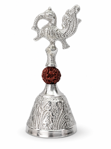 Campana Decorativa de Aluminio con Grabado, Acabado Plateado, Adorno con Piedra Roja, para Navidad, Diwali y Festividades Tradicionales, 2 Pulgadas de Diámetro - Product Image 1