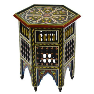 Mesa Auxiliar Octogonal de Estilo Marroquí Vintage con Incrustaciones de Madreperla y Concha de Abulón, Mesa de Centro de Madera Tallada a Mano para Sala de Estar - Product Image 3
