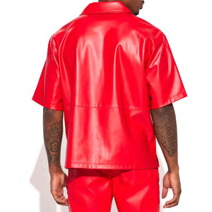 Chemises en cuir tissé respirantes à col montant pour hommes, personnalisées OEM, décontractées pour l'hiver, avec deux poches latérales, manches courtes - Product Image 4