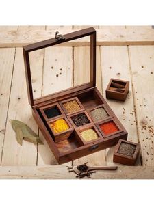 Wooden Spice <b>Storage</b> Container For Kitchen Use With Multiple Compartments And Easy Open Lid Design - Product Image 4