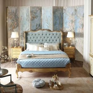 Ensemble de chambre à coucher de luxe classique beige style Beverly Hills, lit capitonné en acajou sculpté, qualité garantie - Product Image 2