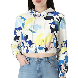 Sudadera corta con capucha para mujer, manga larga, estampado abstracto, tejido de poliéster, ropa informal de primavera - Product Image 1