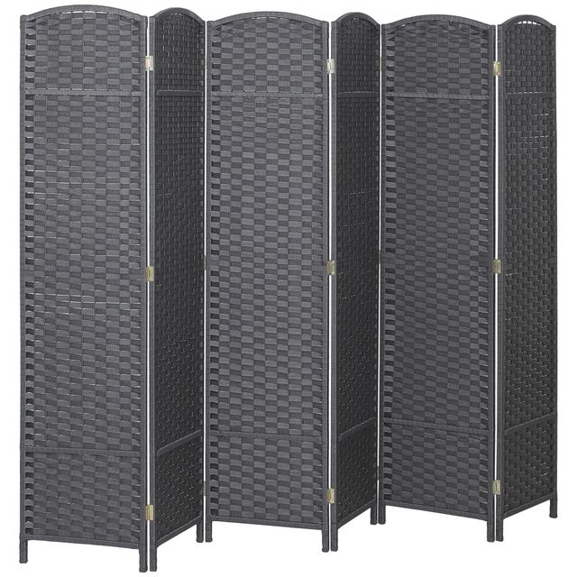 Handcrafted Folding Room Divider Screen 6-Panel 5.6FT Tall Privacy Screen Freestanding Room Partition for Home Office Charcoal