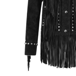 <b>Pink</b> Fringed Genuine Leather <b>Waterproof</b> Bomber <b>Jacket</b> Stand Collar Full Sleeve Regular Length Winter Autumn Women's Finished - Product Image 3