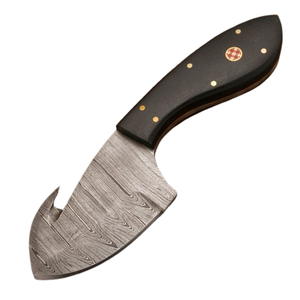 Couteau de chasse à dépecer en acier Damas fait main avec lame à crochet pour éviscérer, lame en pied de mouton, manche en Micarta noir, personnalisable OEM - Product Image 1