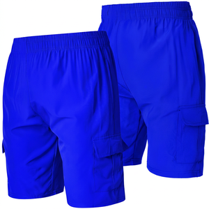 Shorts pour hommes, taille élastique, séchage rapide, couleur unie, style bermuda, décontractés, en polyester tissé - Product Image 6
