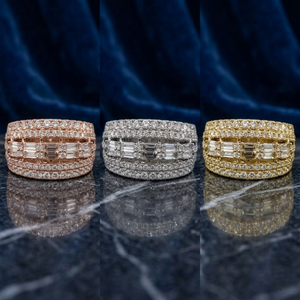 Fast Delivery Jewellery Skillful High Quality 18k Solid White Gold Real Diamond Baguette Big Cluster Engagement Wedding Party - Product Image 5