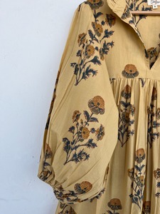 Women's Cotton Floral Maxi <b>Dress</b> <b>Ruffle</b> Collar Puff Sleeve <b>Dress</b> Handmade Block Print Summer Wear Bohemian Ladies Casual Outfit - Product Image 4