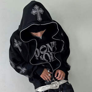 Sweat à capuche surdimensionné pour homme avec strass, 100% coton épais, style streetwear, coupe courte - Product Image 5