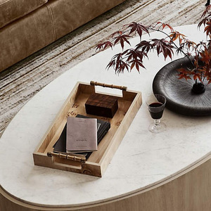 Ensemble de plateaux de service en bois élégants avec finition en bois de burl naturel et poignées uniques de style bambou pour un service alimentaire élégant - Product Image 5