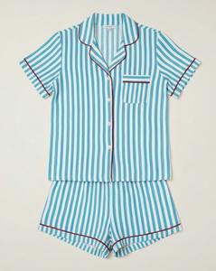 Conjunto de Pijama de Manga Larga para Mujer, Hecho a Mano en India, 100% Algodón, Estampado de Rayas en Color Cielo, para Verano, Ropa de Dormir y para Estar en Casa - Product Image 4