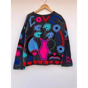 เสื้อแจ็กเก็ตกำมะหยี่ suzani ปักลายดอกไม้สไตล์โบฮีเมียนใส่สบายผ้าฝ้ายถักให้เป็นของขวัญในฤดูหนาวของเธอ - Product Image 3