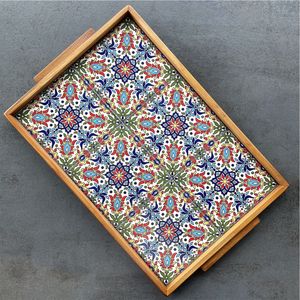 Handmade Wood Decorative Serving Tray <b>Moroccan</b> Inlay Square Wood Platter Luxury Home <b>Decor</b> Ramadan Gift Wood Serving Trays - Product Image 3