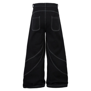 High Waist Wide Leg Denim Harem <b>Pants</b> With <b>White</b> Embroidery Loose Fit Cotton Midweight Hip Hop Style Autumn Wear - Product Image 3
