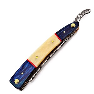 Navaja de Afeitar Recta de Acero de Damasco, Mango de Micarta Duradero, Herramienta Profesional para Barbería, Forjada a Mano - Product Image 1