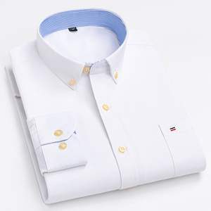 Camisas de vestir Oxford informales personalizadas para hombre, manga larga, ajuste regular, diseño liso en algodón puro, botón frontal disponible - Product Image 5