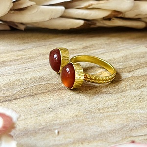 Unique Design Boho Carnelian <b>Ring</b> Tribal Brass <b>Rings</b> for Women 18k Gold Plated Minimalist <b>Open</b> Band Jewelry Wholesale/OEM/ODM - Product Image 3