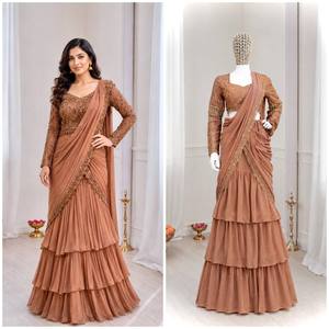 Hermoso Lehenga Saree Indio de Corte A, Ajustado y Listo para Usar, en Tela de Chifón con Cintura Natural, Ideal para Bodas y Fiestas de Diwali - Product Image 2